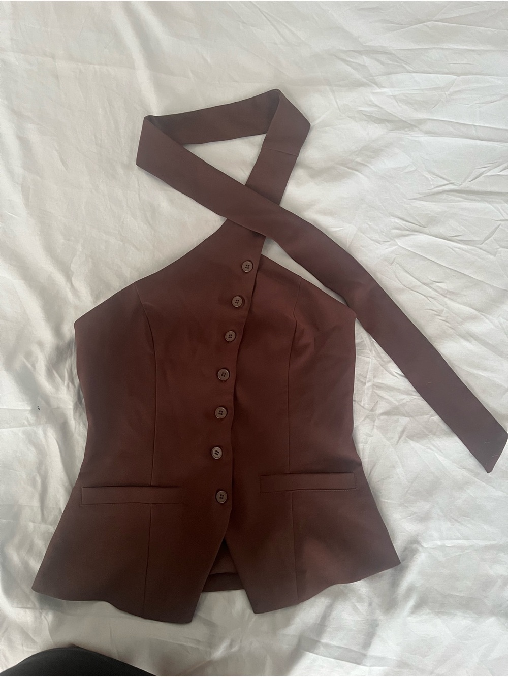 All the Ways Courtney One-Shoulder vest style Brown Top - Picture 5 of 6